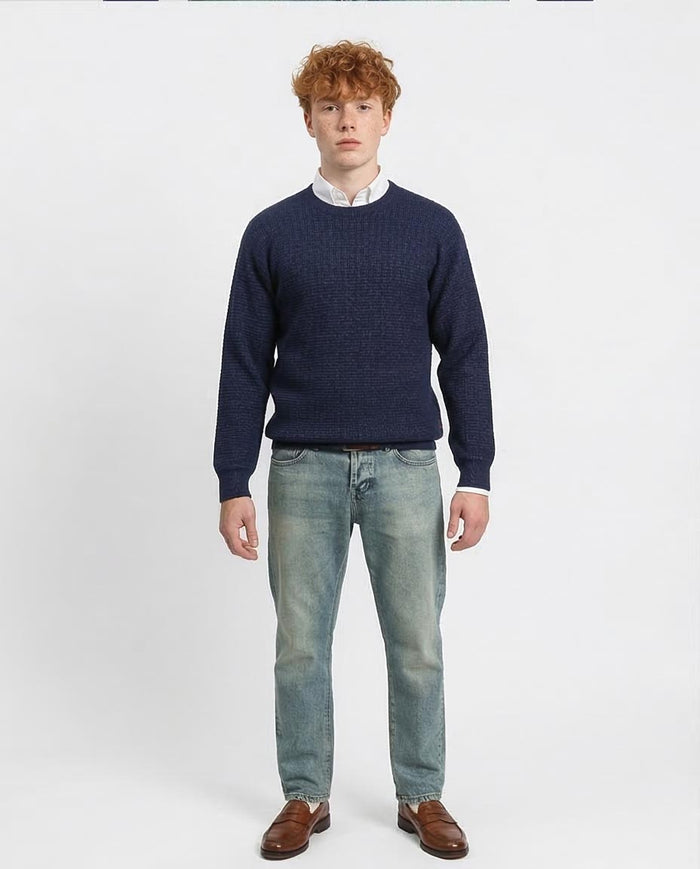 Ravin Men’s Micro-Grid Textured Knit Crewneck Sweater – Navy - R214479