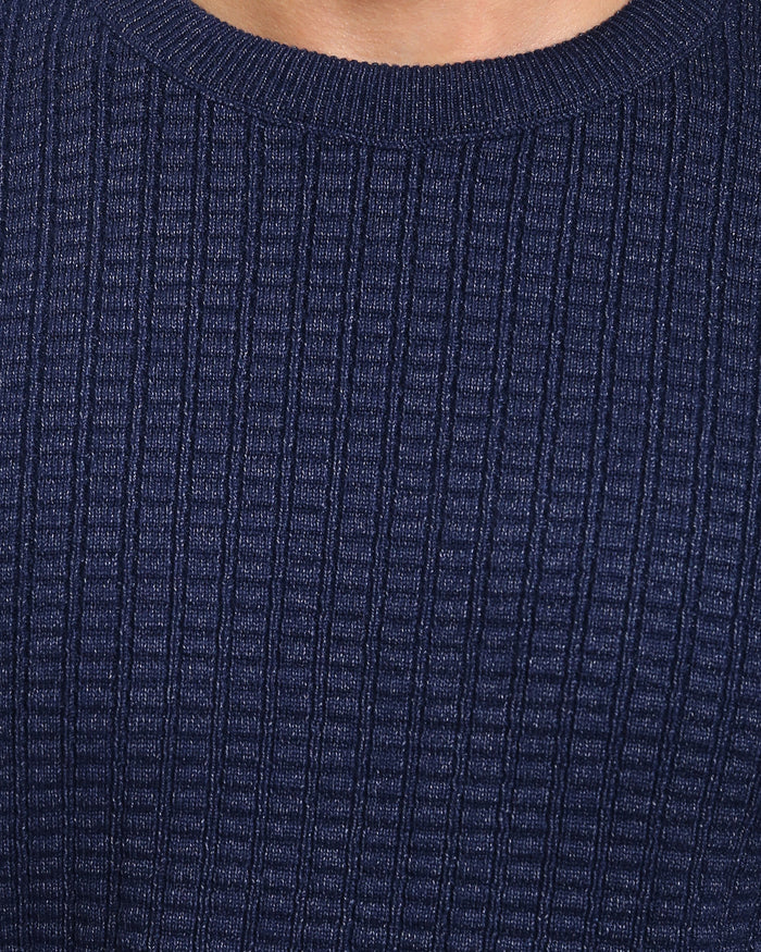 Ravin Men’s Micro-Grid Textured Knit Crewneck Sweater – Navy - R214479