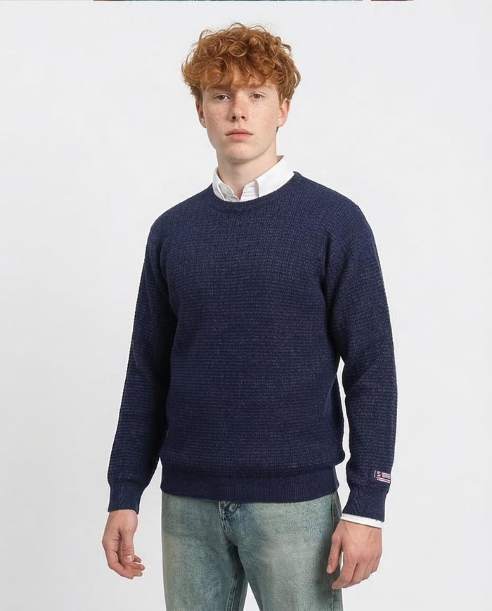 Ravin Men’s Micro-Grid Textured Knit Crewneck Sweater – Navy - R214479