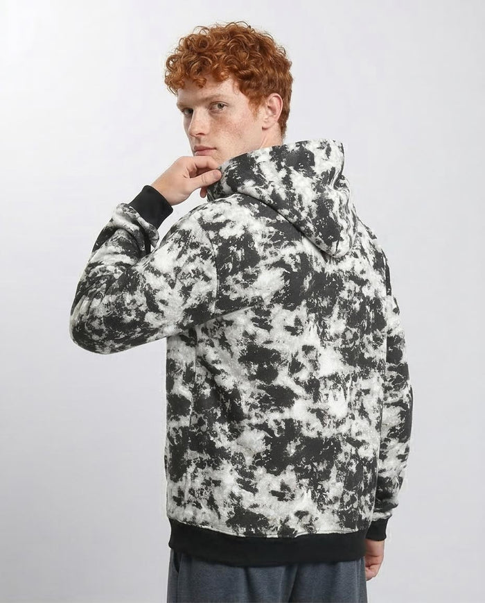 Ravin Men's Monochrome Abstract Splatter Knit Hoodie - Black & White - R214519