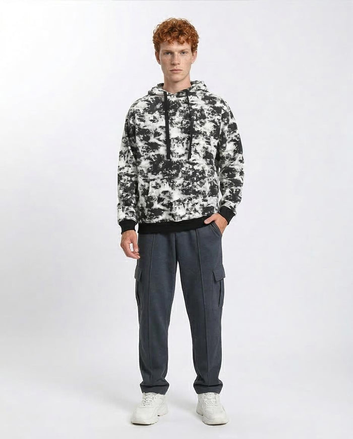 Ravin Men's Monochrome Abstract Splatter Knit Hoodie - Black & White - R214519