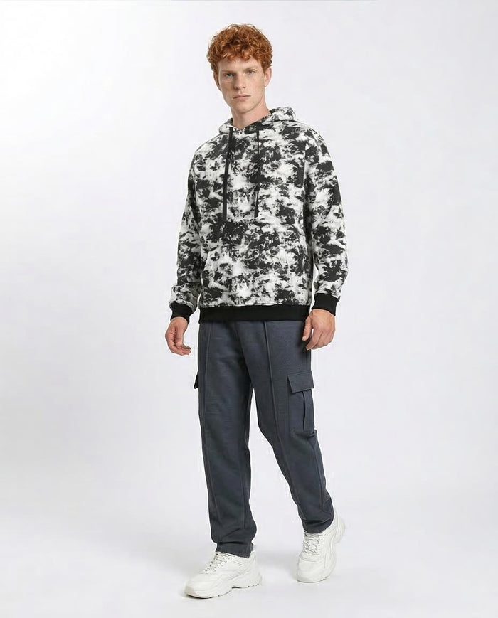 Ravin Men's Monochrome Abstract Splatter Knit Hoodie - Black & White - R214519