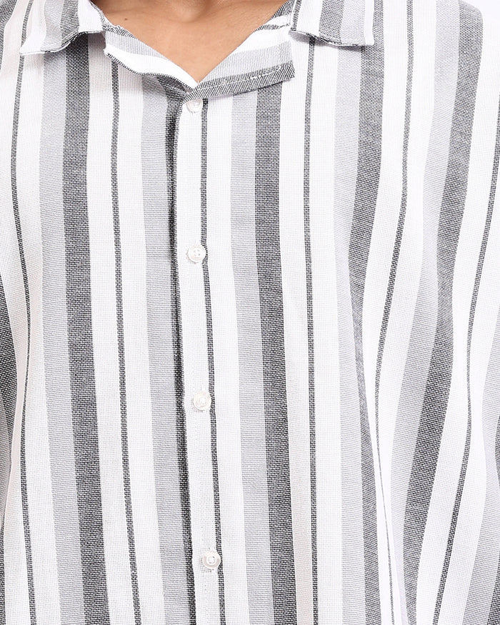 Ravin | Men's Multi-Stripe Relaxed Cuban Collar Shirt- Grey & White - R208106