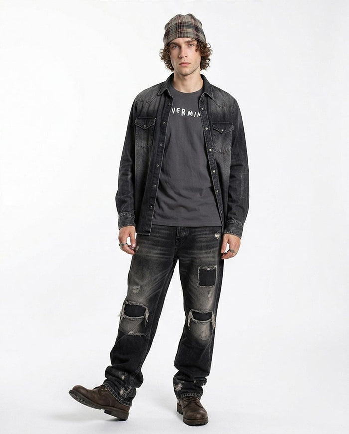Ravin Men’s Nirvana "Nevermind" Graphic T-Shirt – Vintage Charcoal Grunge Tee - O203108