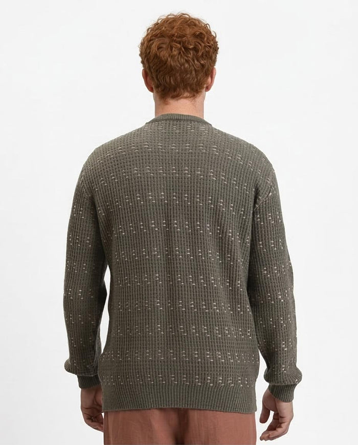 Ravin Men's Olive Textured Ribbed Sweater with Contrast Fleck Detail - R214495
