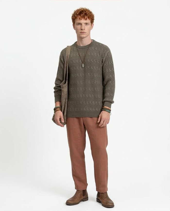Ravin Men's Olive Textured Ribbed Sweater with Contrast Fleck Detail - R214495