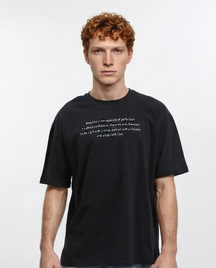 Men's Oversized "beauty Is Duty" Graphic T-Shirt - Black