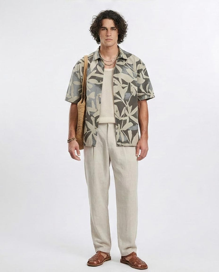 Ravin Men’s Oversized Botanical Leaf Print Camp Shirt - Sage Multi - R209208