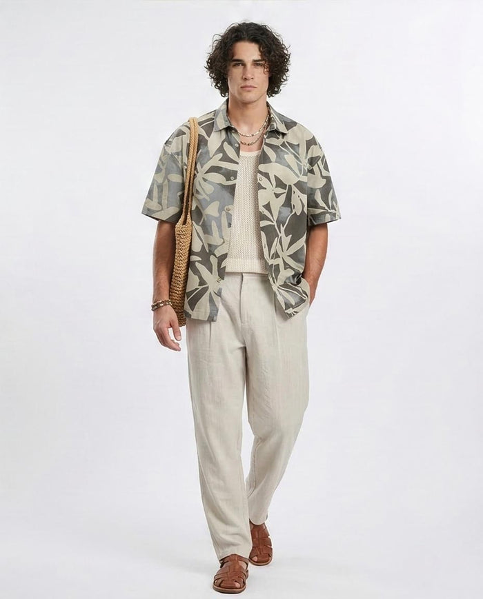 Ravin Men’s Oversized Botanical Leaf Print Camp Shirt - Sage Multi - R209208