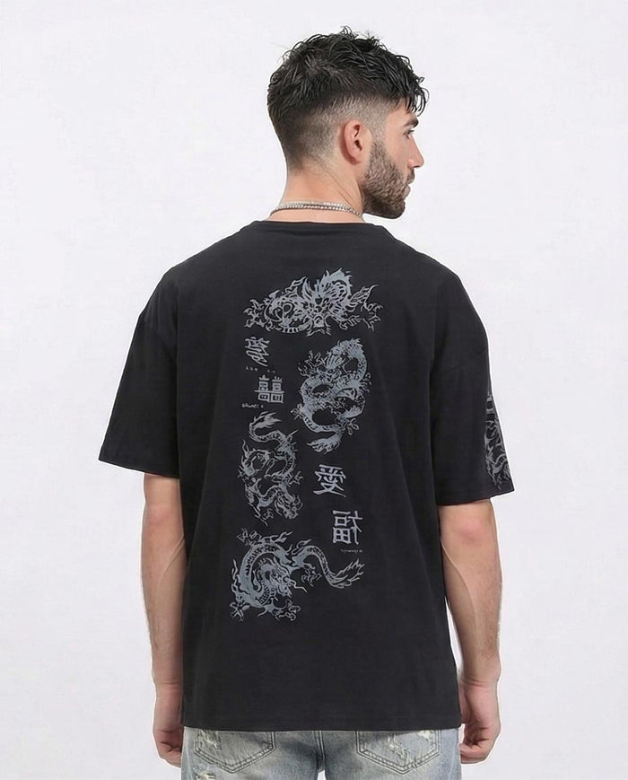 Ravin Men’s Oversized Dragon Graphic Streetwear T-Shirt – Black - R210528