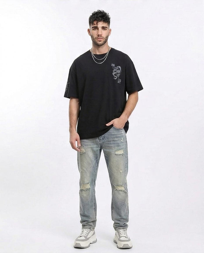 Ravin Men’s Oversized Dragon Graphic Streetwear T-Shirt – Black - R210528