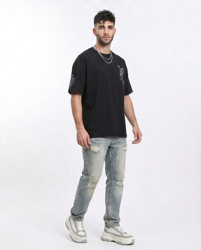 Ravin Men’s Oversized Dragon Graphic Streetwear T-Shirt – Black - R210528
