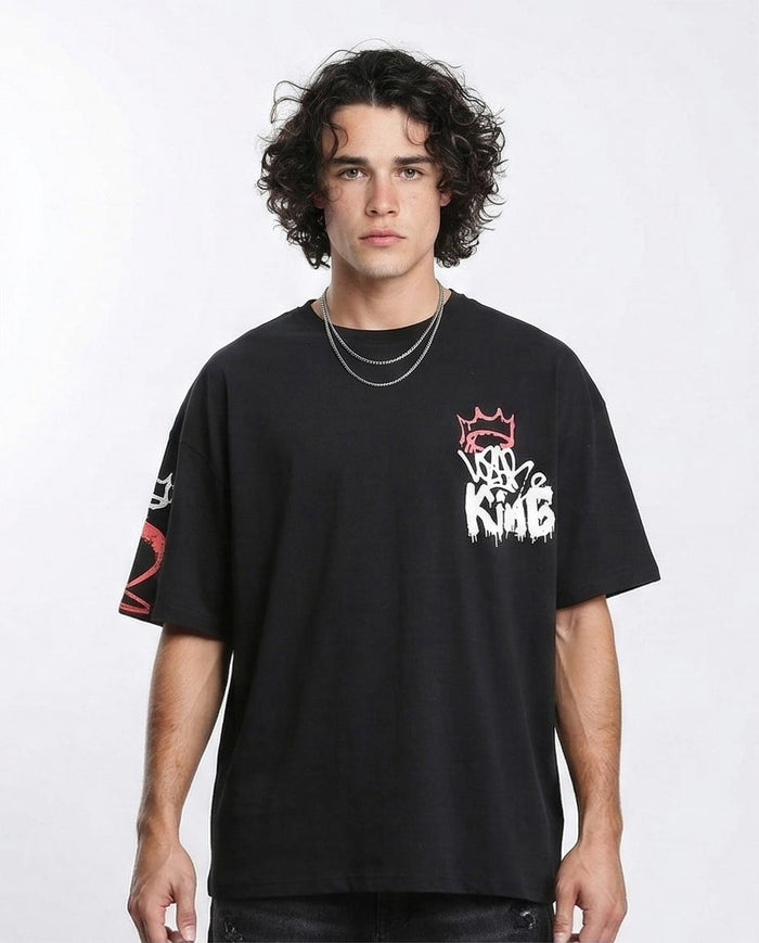 Men's Oversized Graffiti Graphic T-Shirt - Black