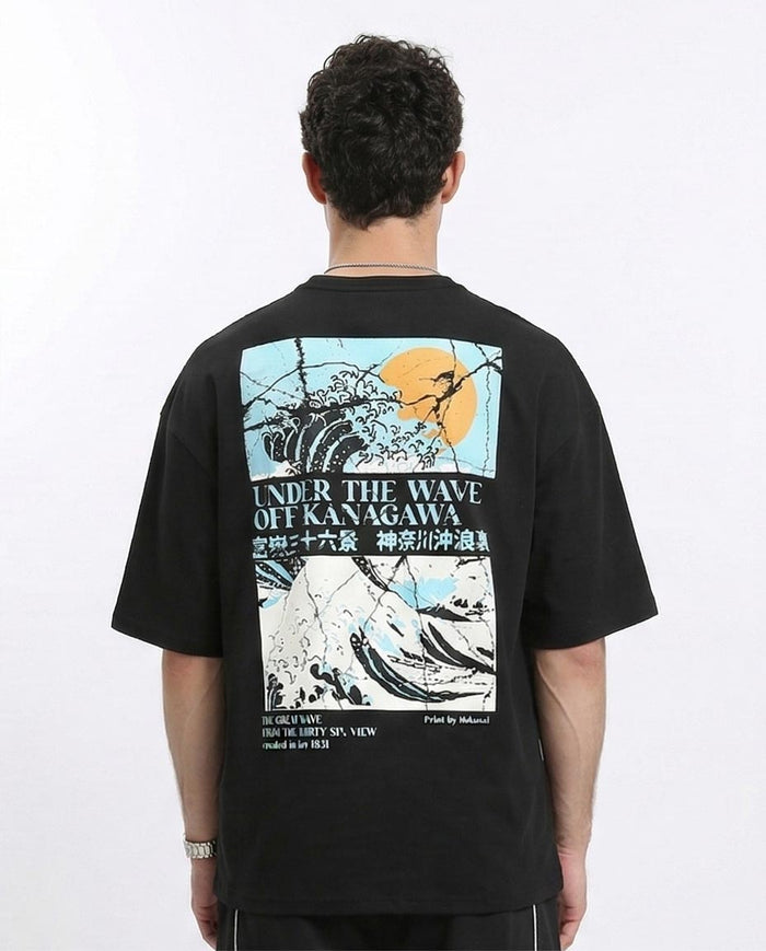 RAVIN Men’s Oversized "Great Wave" Graphic T-Shirt – Black - R210524