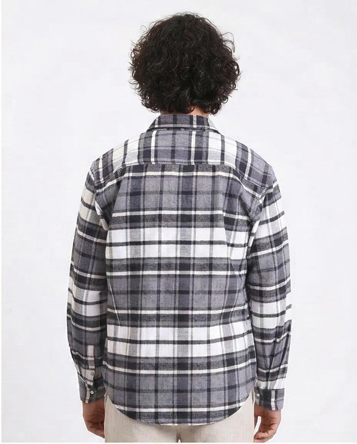 Ravin | Men's Oversized Heavyweight Plaid Flannel Shirt - Grey & White - R213201