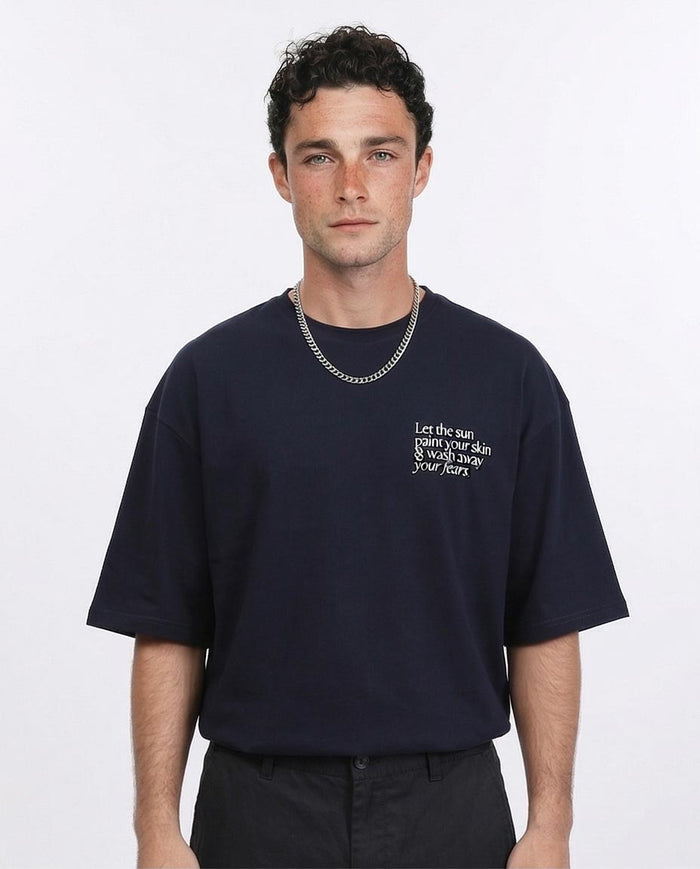 Men's Oversized "lost Lovers" Graphic T-Shirt - Navy Blue