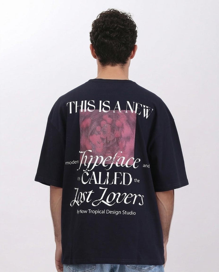 RAVIN Men’s Oversized "Lost Lovers" Graphic T-Shirt – Navy Blue - R209419
