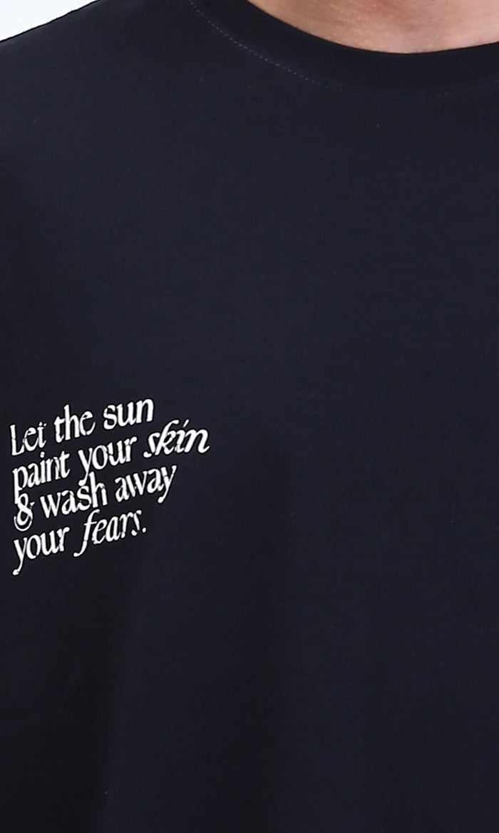 RAVIN Men’s Oversized "Lost Lovers" Graphic T-Shirt – Navy Blue - R209419