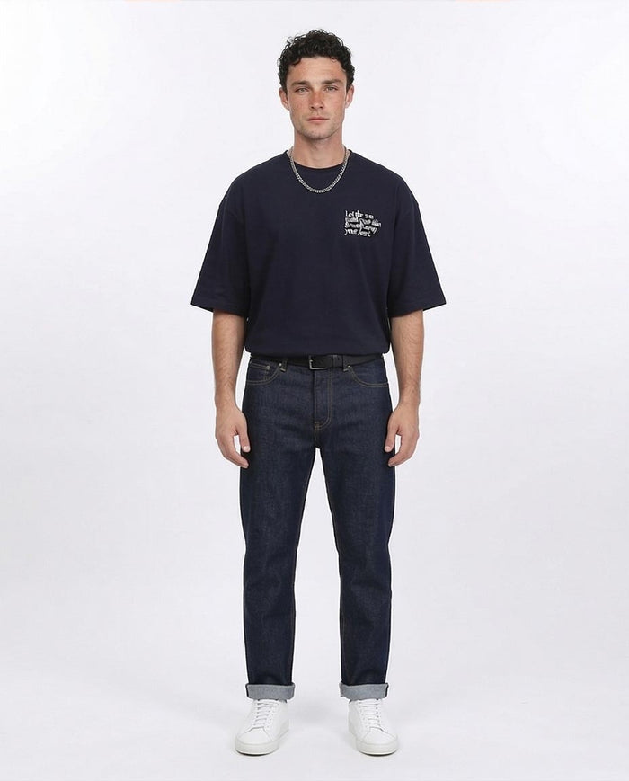 RAVIN Men’s Oversized "Lost Lovers" Graphic T-Shirt – Navy Blue - R209419