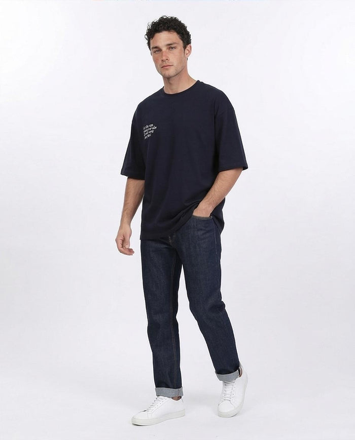RAVIN Men’s Oversized "Lost Lovers" Graphic T-Shirt – Navy Blue - R209419