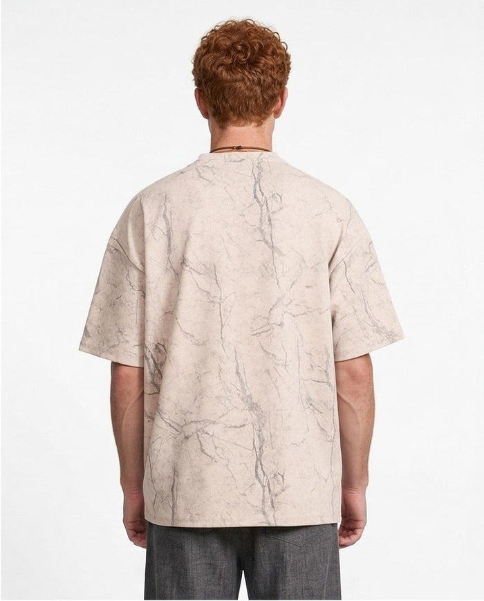 Ravin Men’s Oversized Marble Print T-Shirt – Stone & Grey Cracked Vein - R209091