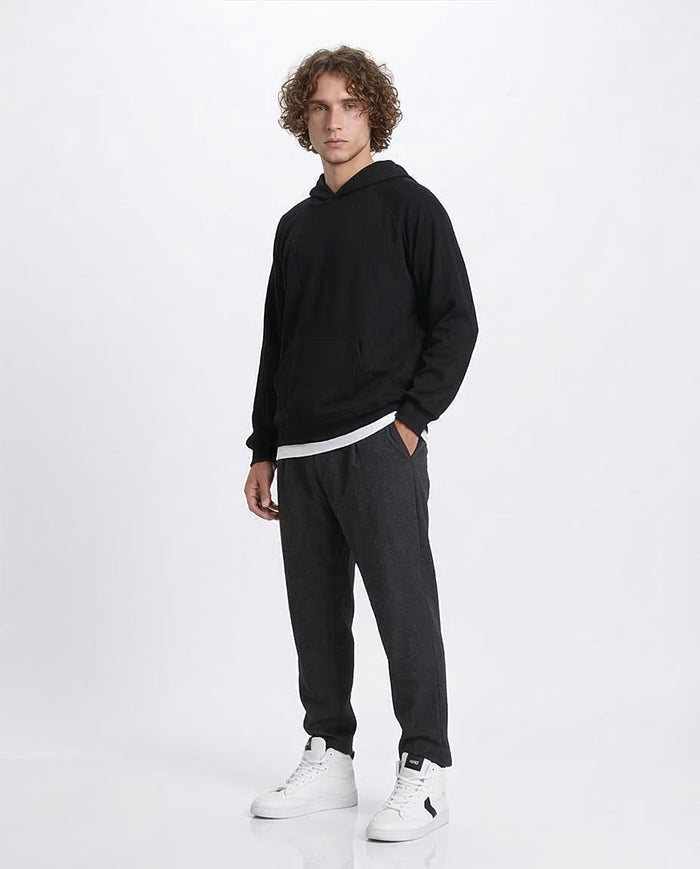Ravin Men's Oversized Micro-Ribbed Heavyweight Hoodie – Charcoal Black - R215244