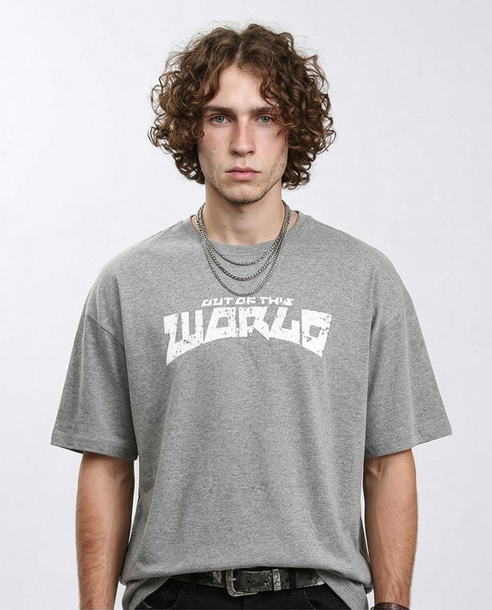Ravin Men's Oversized "out of This World" Distressed Graphic T-Shirt - Heather Grey