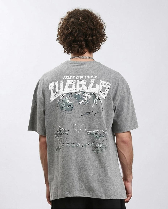Ravin Men’s Oversized "Out Of This World" Distressed Graphic T-Shirt – Heather Grey - R212291
