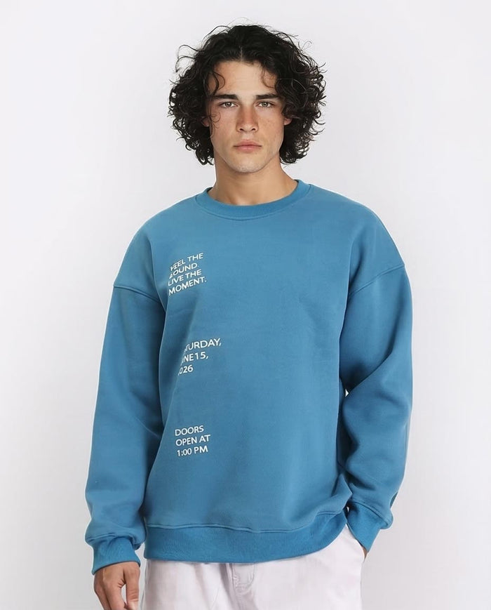 Men's Oversized "rock Night Festival" Teal Sweatshirt - Urban Street Style