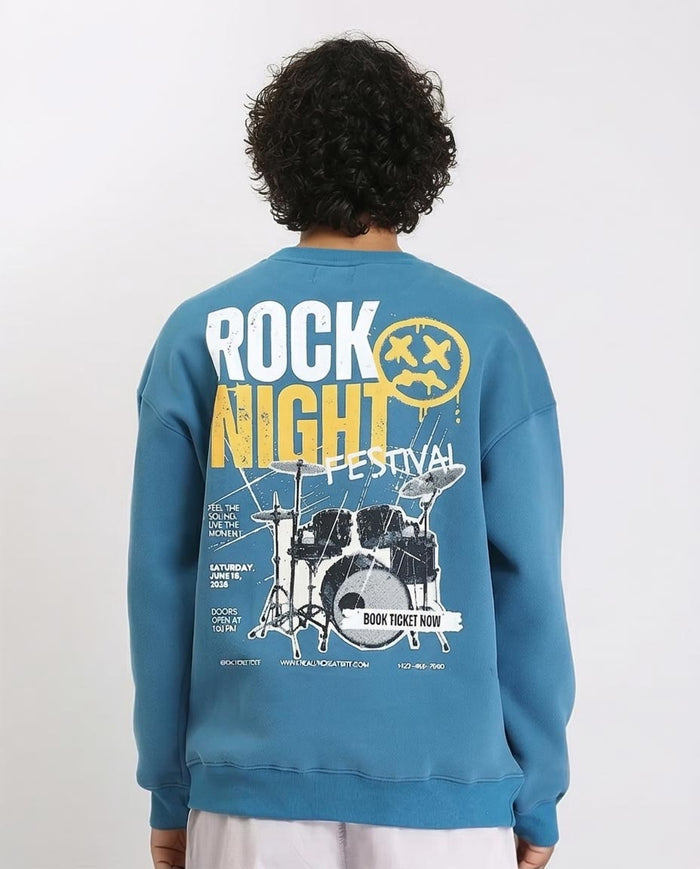 RAVIN Men’s Oversized "Rock Night Festival" Teal Sweatshirt – Urban Street Style -R213124