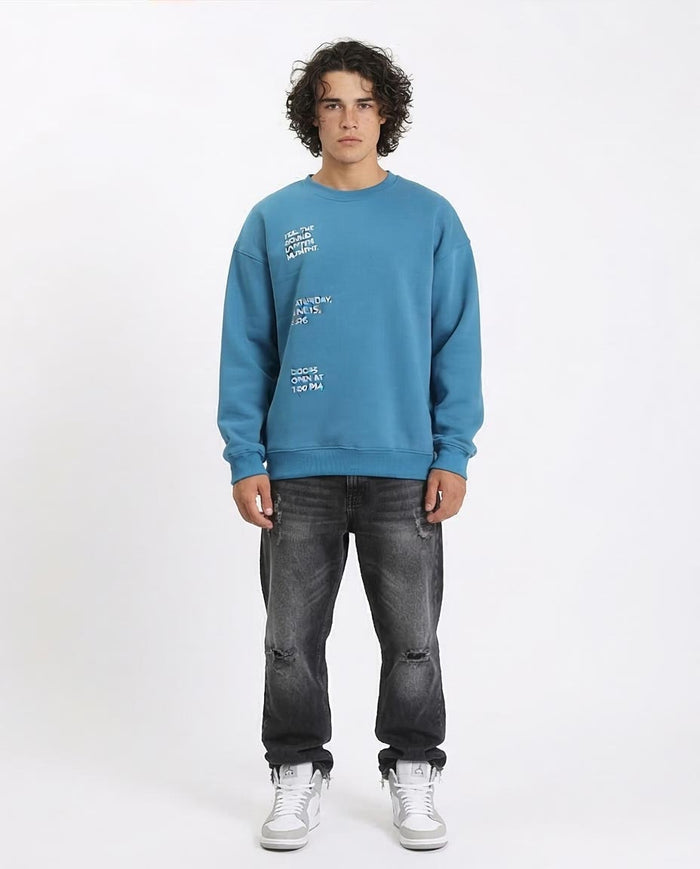 RAVIN Men’s Oversized "Rock Night Festival" Teal Sweatshirt – Urban Street Style -R213124