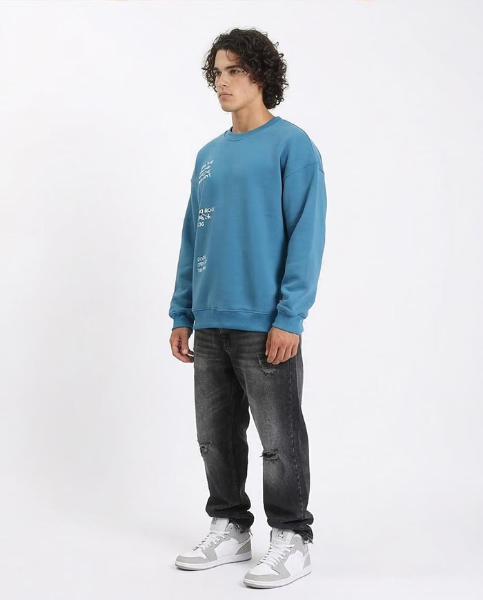 RAVIN Men’s Oversized "Rock Night Festival" Teal Sweatshirt – Urban Street Style -R213124