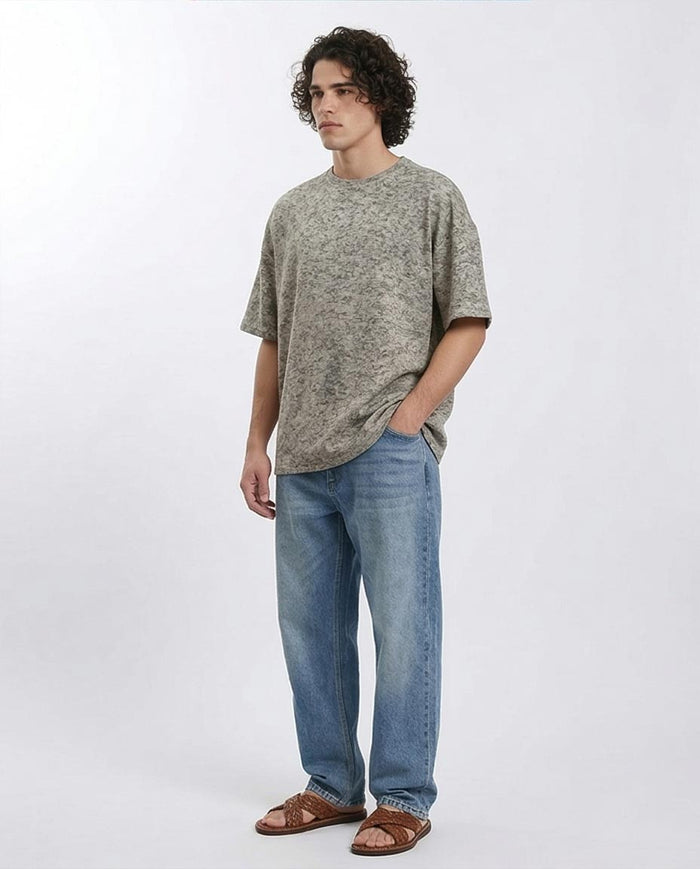 Ravin Men’s Oversized Textured Knit Tee – Grey Marl - R212508