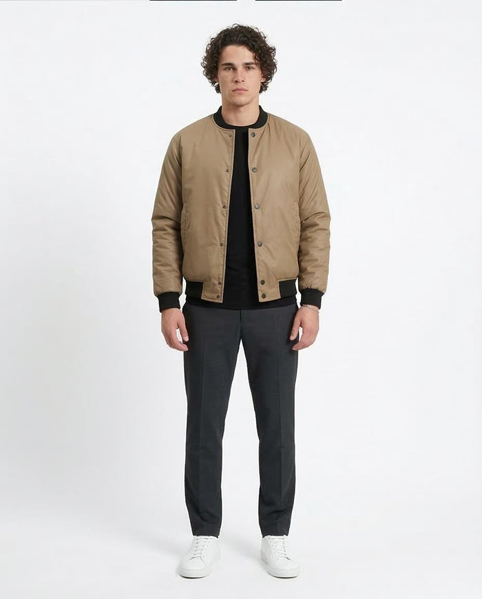 Ravin Men’s Padded Bomber Jacket with Contrast Ribbing - Coffee - R213114