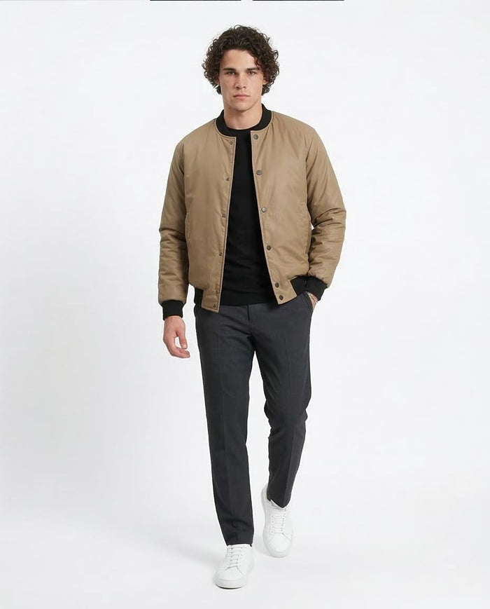 Ravin Men’s Padded Bomber Jacket with Contrast Ribbing - Coffee - R213114