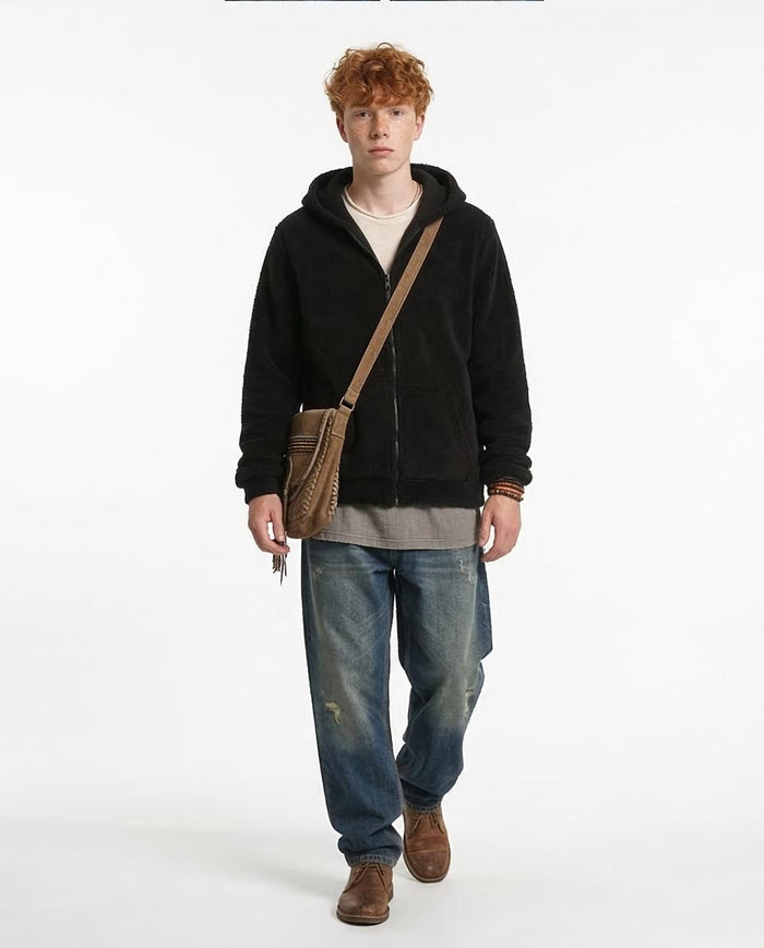 Ravin Men's Plush Sherpa Zip-Up Hoodie – Black - R212109