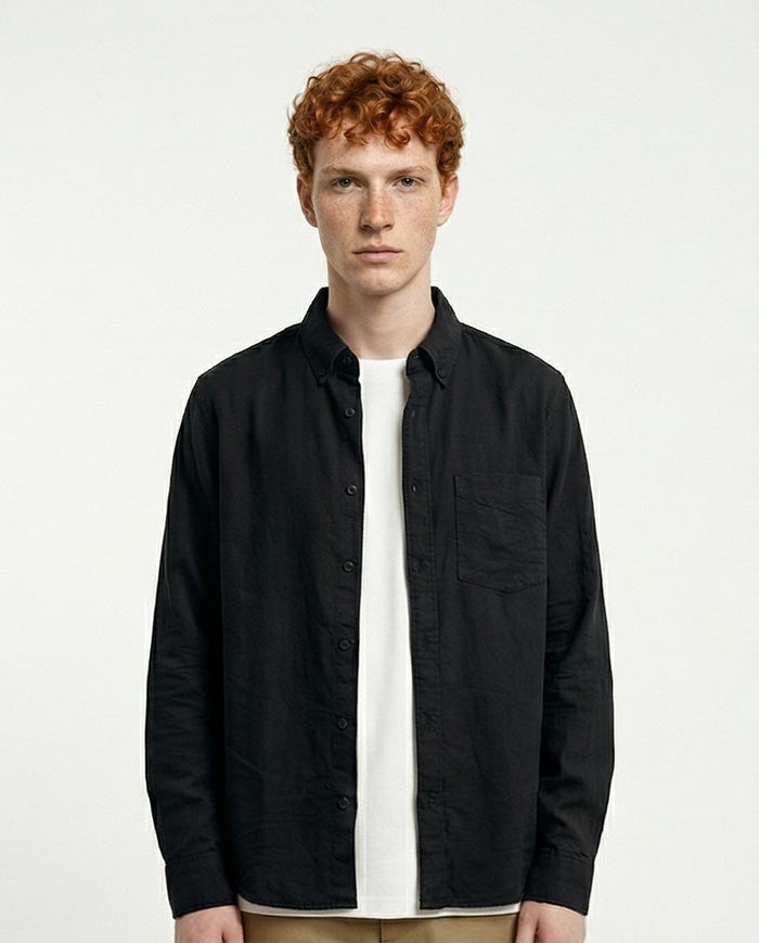 Ravin Men's Premium Linen-Blend Button-Down Shirt – Midnight Black - R217437