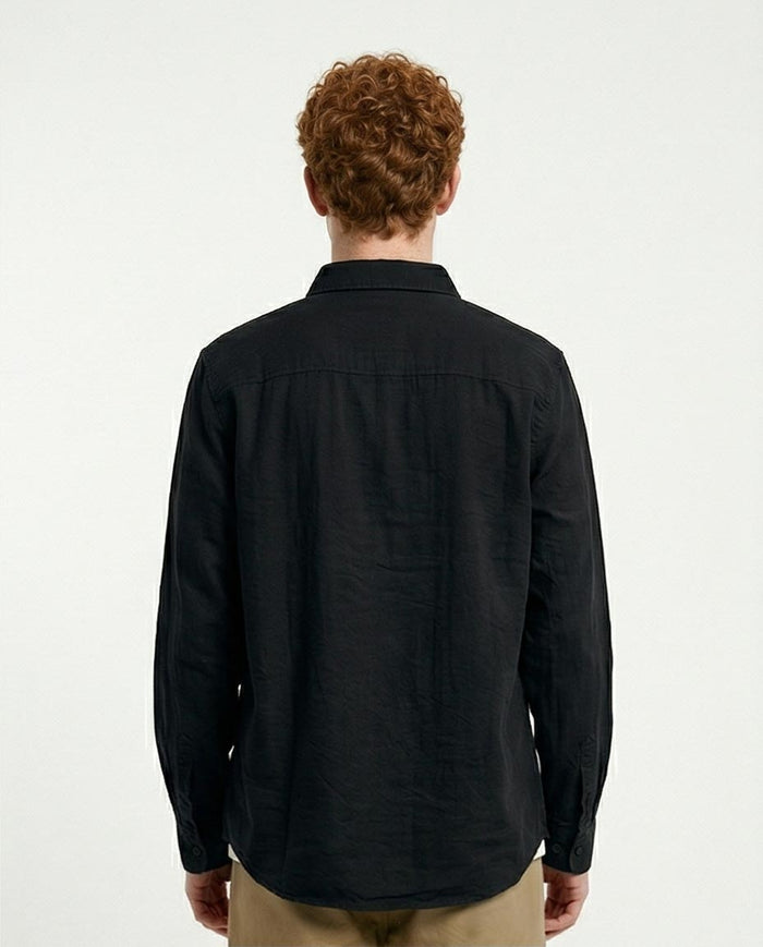 Ravin Men's Premium Linen-Blend Button-Down Shirt – Midnight Black - R217437