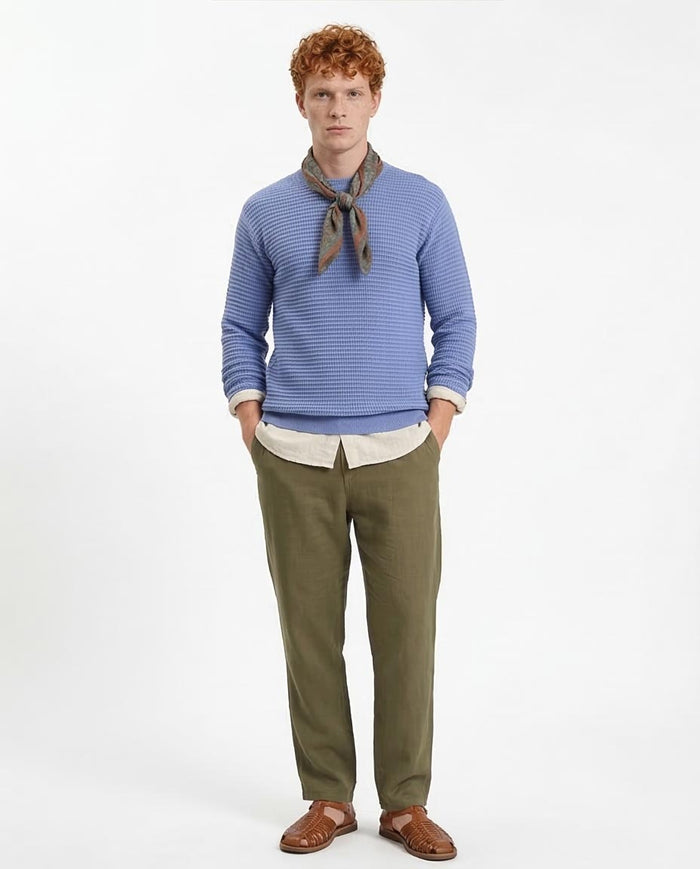 Ravin Men’s Premium Waffle-Knit Cotton Sweater – Periwinkle Blue - R214486