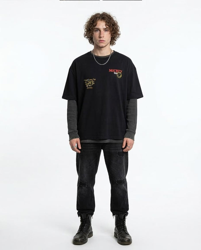 Ravin Men’s R216572 Boxy Oversized Graphic T-Shirt - Black - R216572