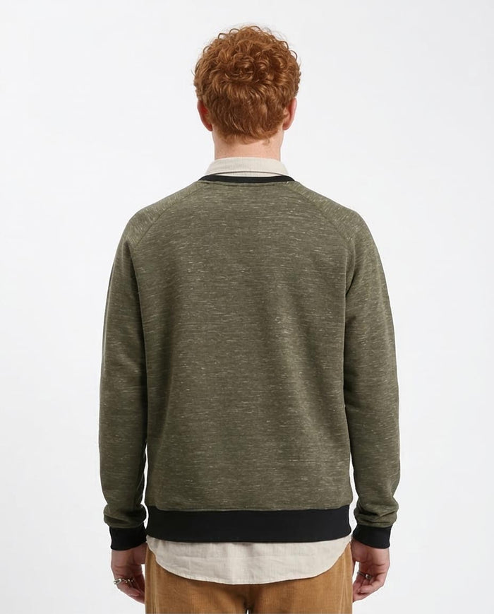 Ravin Men’s Raglan Crewneck Sweatshirt – Olive Marl with Contrast Ribbing - R212104