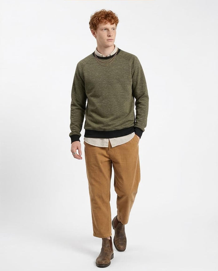 Ravin Men’s Raglan Crewneck Sweatshirt – Olive Marl with Contrast Ribbing - R212104