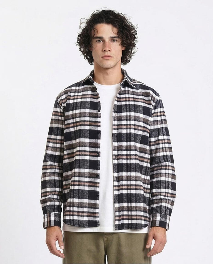Men's Relaxed Fit Flannel Plaid Shirt - Earthy Multi