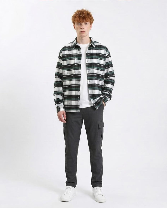 Ravin Men's Relaxed Fit Forest Green Plaid Flannel Shacket - R212084