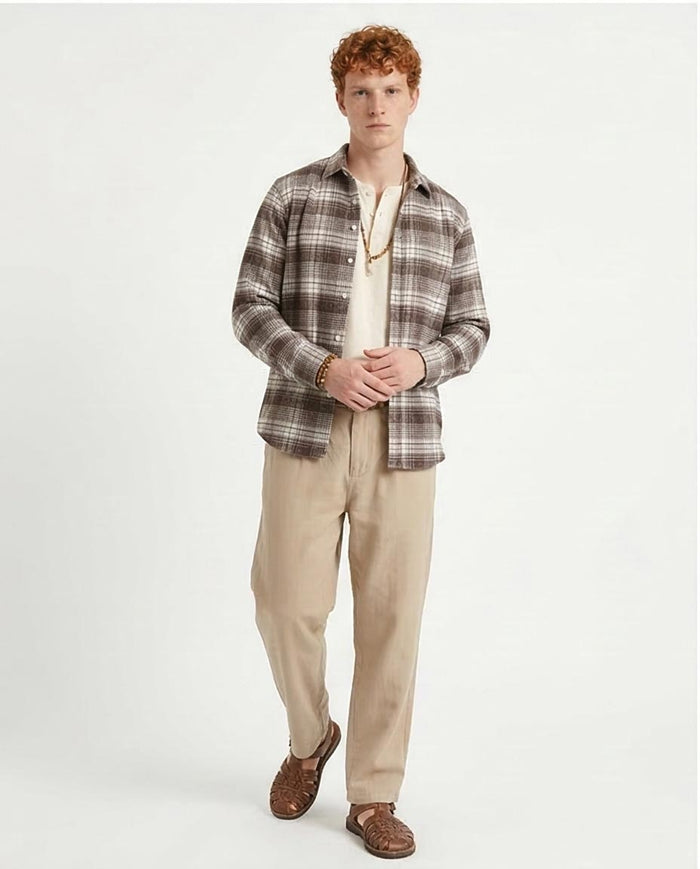 Ravin Men's Relaxed Fit Heavyweight Plaid Flannel Shacket - Chocolate & White - R213200
