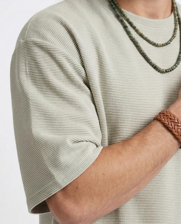 Ravin | Men’s Relaxed Fit Jacquard Ribbed Tee - Light Sage - R208563