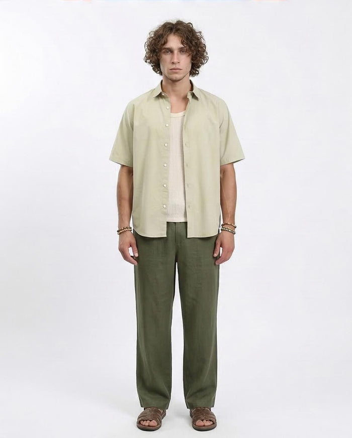 Ravin Men’s Relaxed-Fit Sage Poplin Short-Sleeve Shirt - Light Olive - R211098