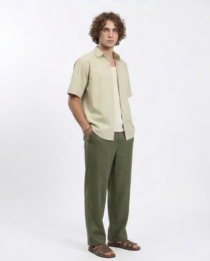 Ravin Men’s Relaxed-Fit Sage Poplin Short-Sleeve Shirt - Light Olive - R211098