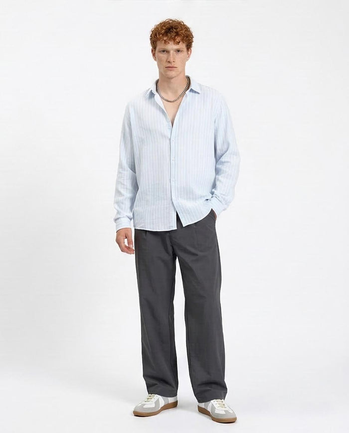 Ravin | Men’s Relaxed Linen-Blend Striped Shirt – Light Blue - R214223