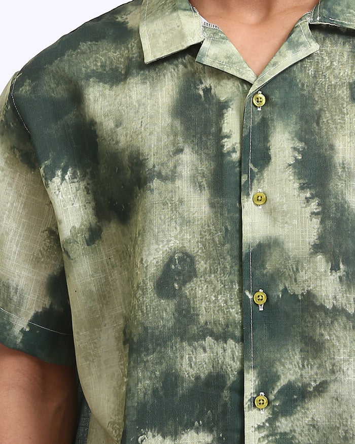 Ravin | Men’s Resort Cloud-Wash Camp Collar Shirt- Olive & Dark Green - R204707